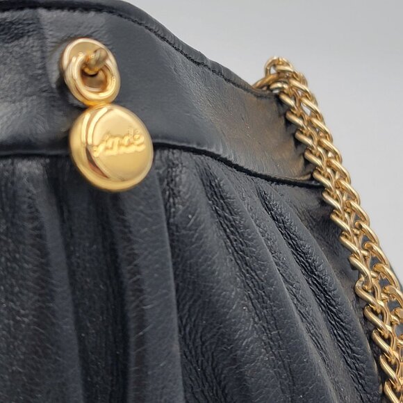 Vintage Black Leather Clutch Purse With Gold Chain Strap & Snap Closure By Ande - Picture 6 of 16